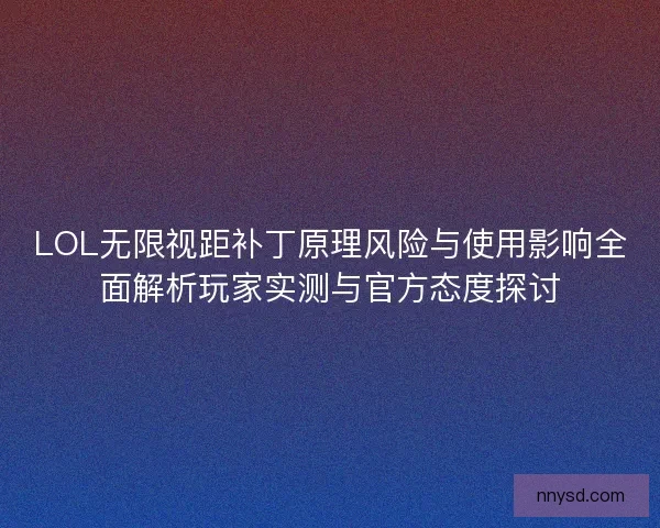 LOL无限视距补丁原理风险与使用影响全面解析玩家实测与官方态度探讨