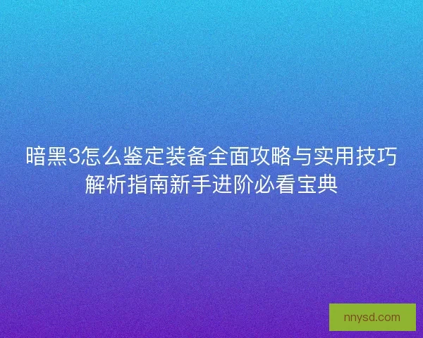 暗黑3怎么鉴定装备全面攻略与实用技巧解析指南新手进阶必看宝典